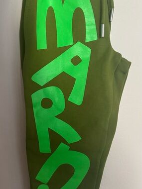 NTW Marni RARE Olive Green Sweatpants with Neon Green Logo